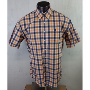 Mens‎ Cinch Western Short Sleeve Button Front Shirt Orange Blue Plaid Size L